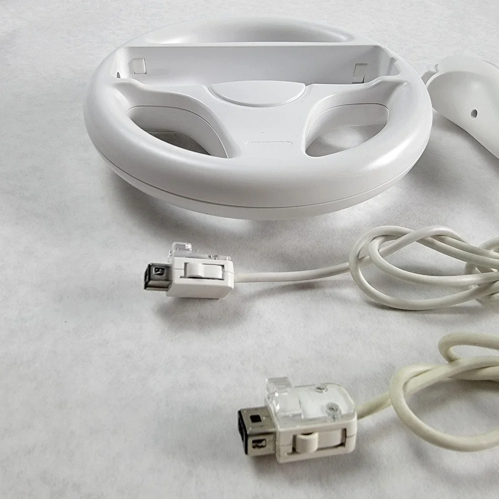 Nintendo Wii Accessory Bundle White Wii Wheel RVL-024 and 2 Nunchucks RVL-004